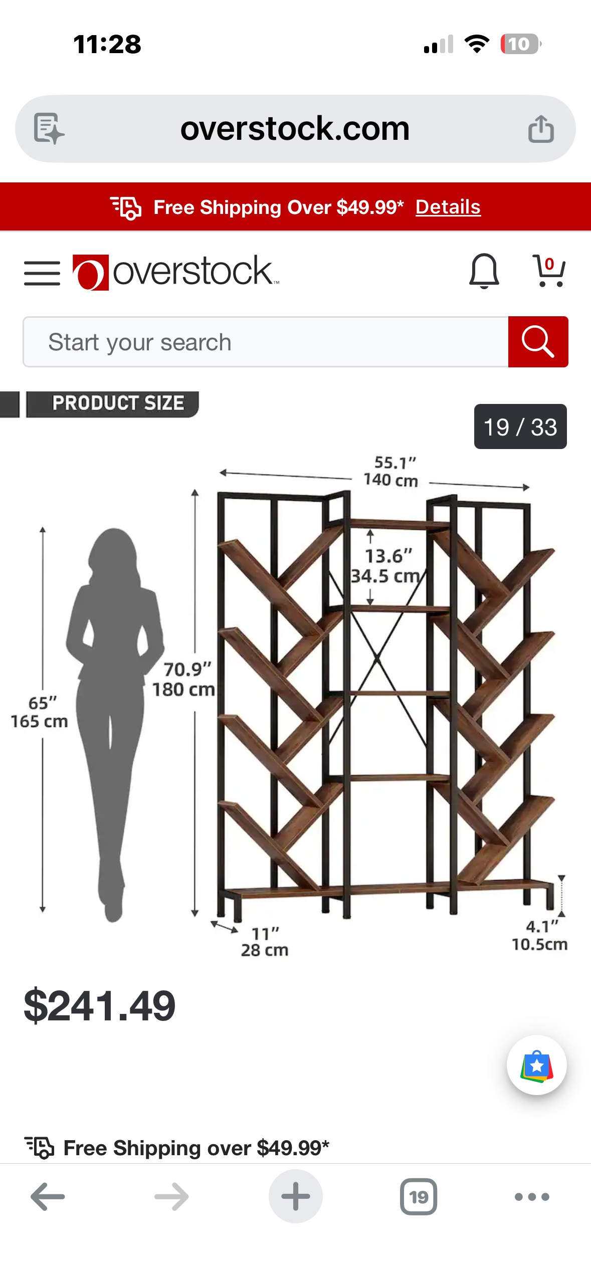 Moasis Wood 5-Tier Large Tree Bookshelf Industrial Open Etagere Bookcase - Black  (L1165)