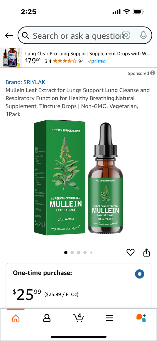 Mullein Leaf Extract for Lungs Support Lung Cleanse and Respiratory Function for Healthy Breathing,Natural Supplement, Tincture Drops | Non-GMO, Vegetarian, 1Pack