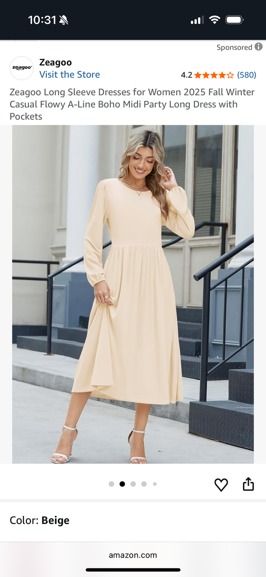 Long Sleeve Midi Dress, Loose Tshirt Dress with Pockets (Size XX-Large)