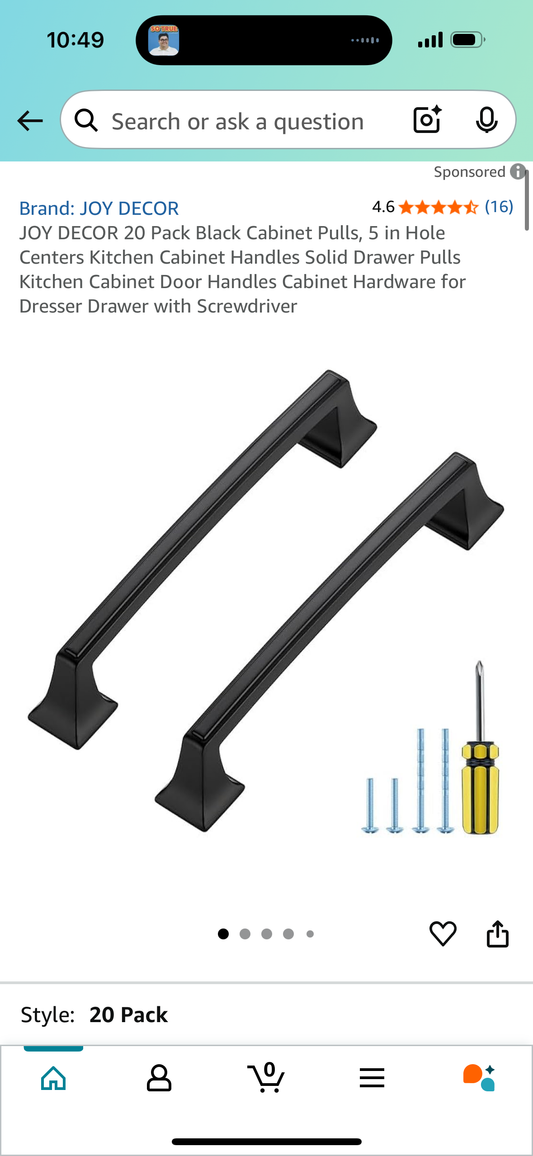 JOY DECOR 20 Pack Black Cabinet Pulls, 5 in Hole Centers Kitchen Cabinet Handles Solid Drawer Pulls Kitchen Cabinet Door Handles Cabinet Hardware for Dresser Drawer with Screwdriver