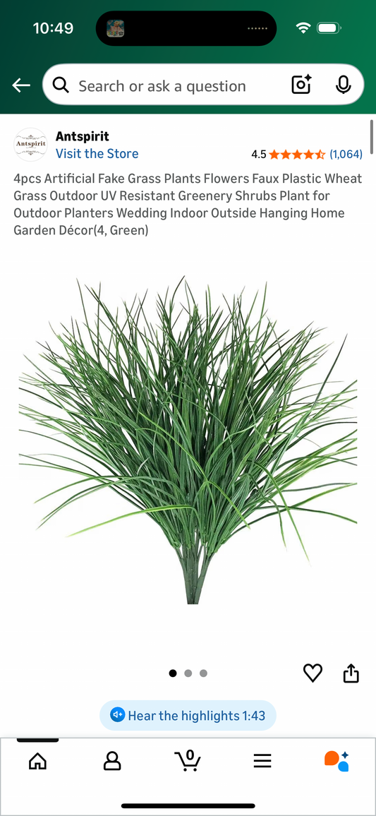 ‼️2 for $4‼️ 4pcs Artificial Fake Grass Plants Flowers Faux Plastic Wheat Grass Outdoor UV Resistant Greenery Shrubs Plant for Outdoor Planters Wedding Indoor Outside Hanging Home Garden Décor(4, Green)