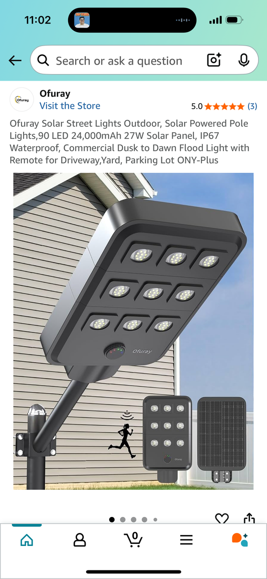 Ofuray Solar Street Lights Outdoor, Solar Powered Pole Lights,90 LED 24,000mAh 27W Solar Panel, IP67 Waterproof, Commercial Dusk to Dawn Flood Light with Remote for Driveway,Yard, Parking Lot ONY-Plus