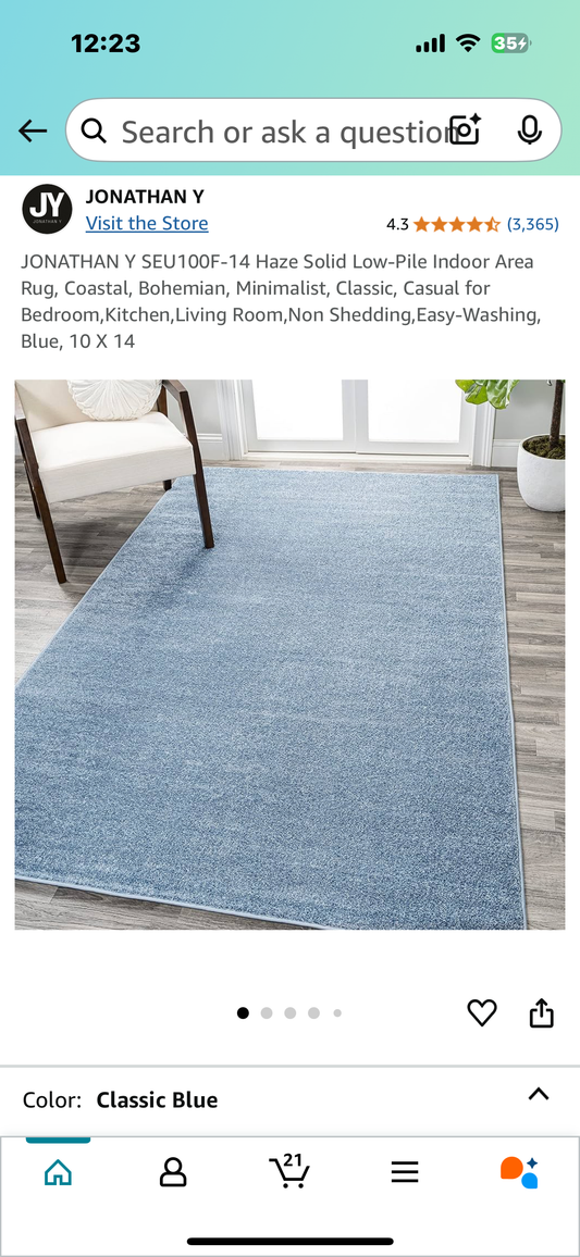 JONATHAN Low-Pile Indoor Area Rug, Coastal, Bohemian, Minimalist, Classic, Casual, Easy-Washing, Haze Blue, 10 X 14 (L874)