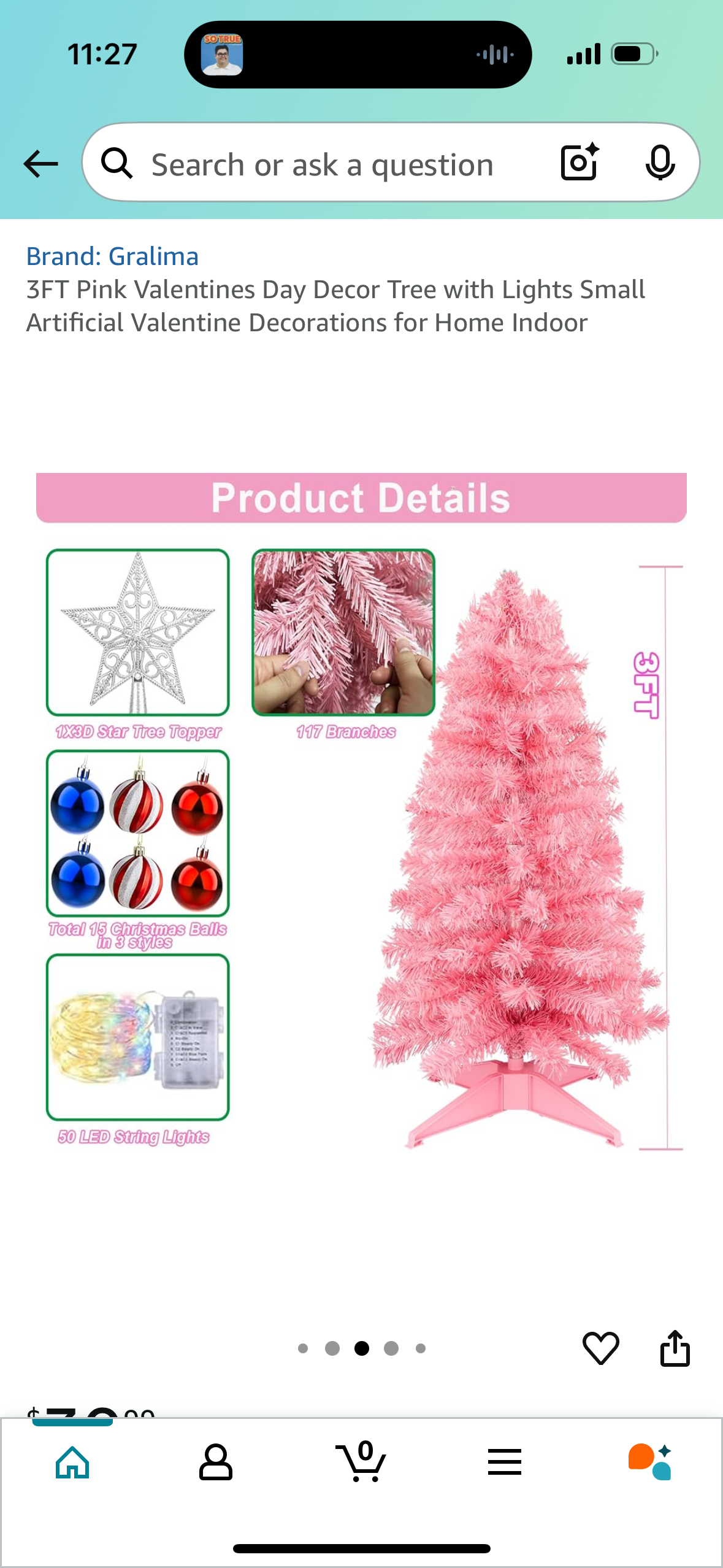 3FT Pink Decor Tree with Lights Small Artificial