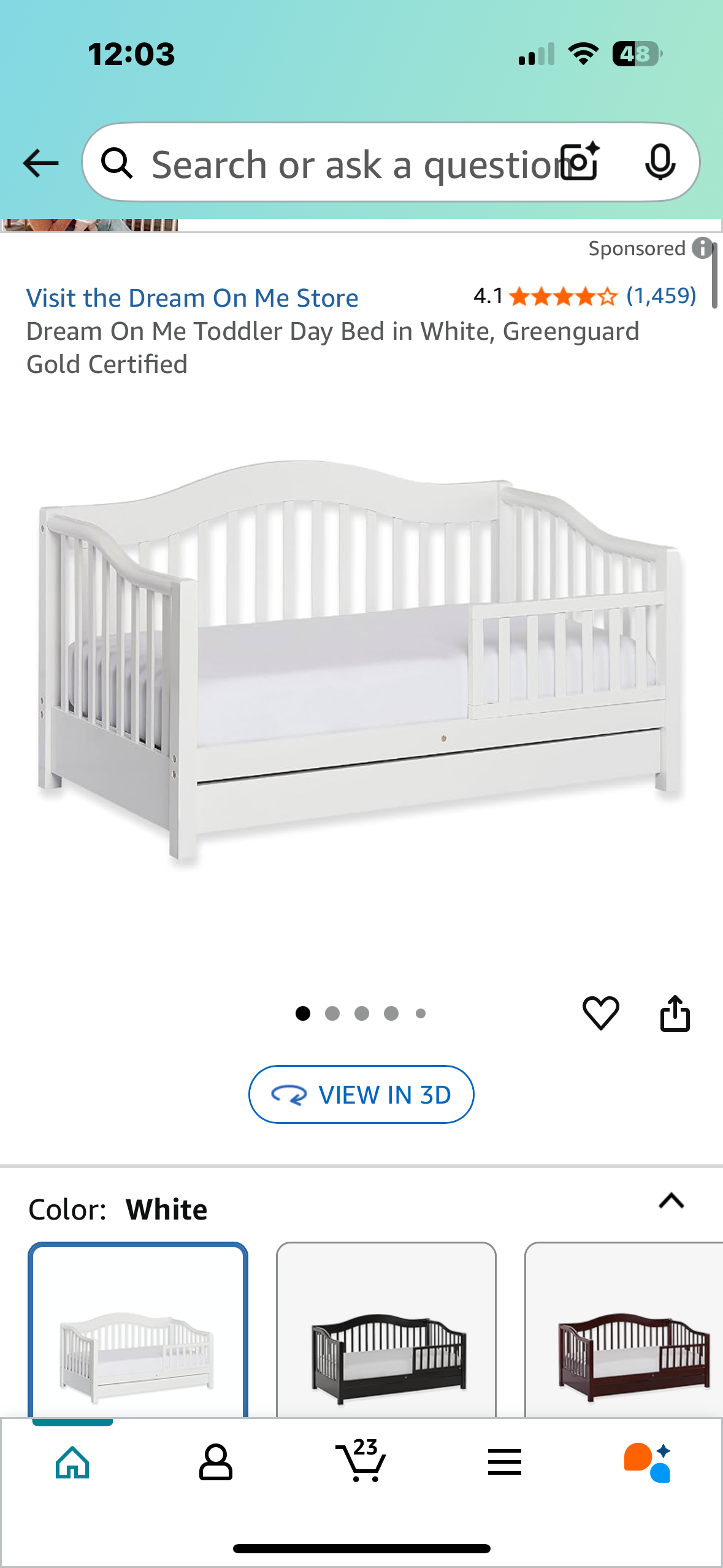 Dream On Me Toddler Day Bed in White, Greenguard Gold Certified (B1030)