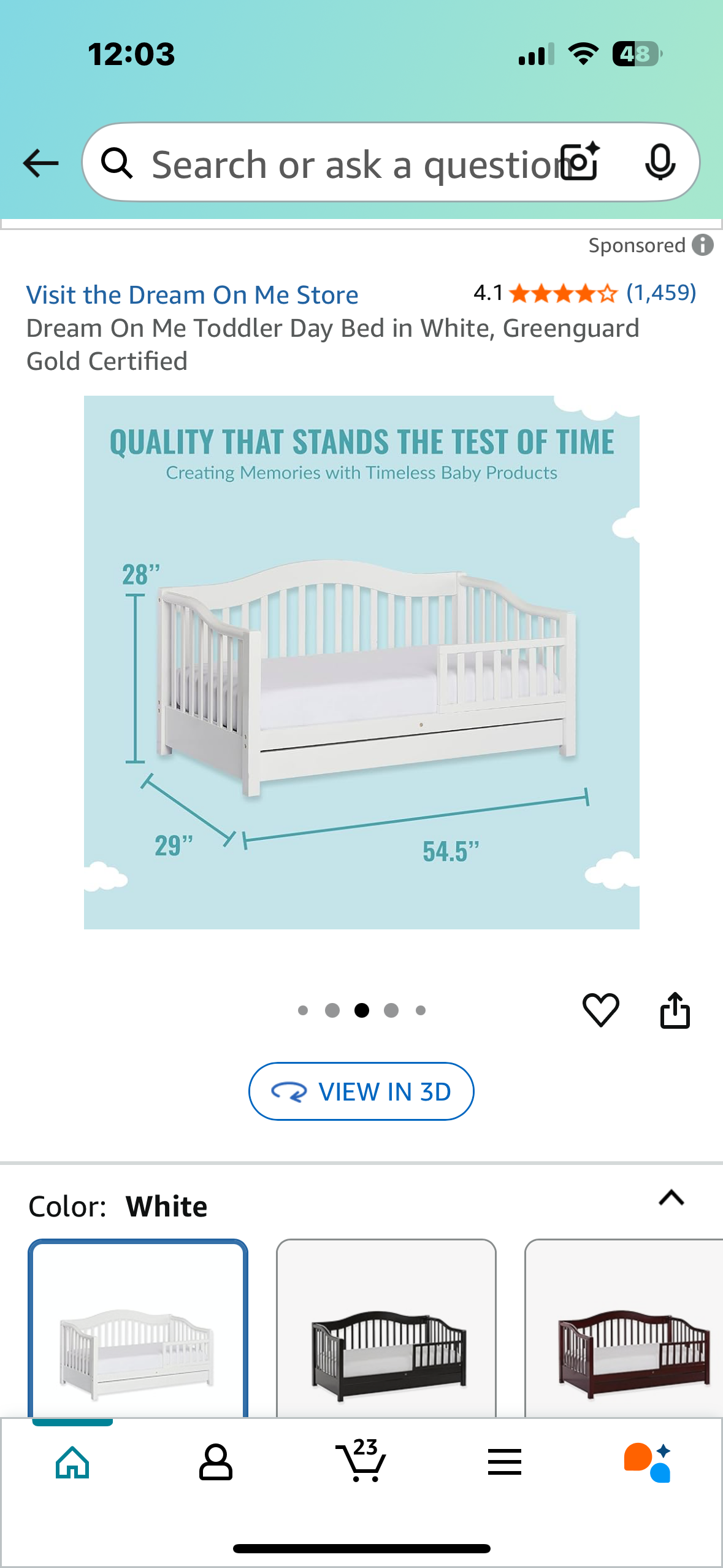 Dream On Me Toddler Day Bed in White, Greenguard Gold Certified (B1030)