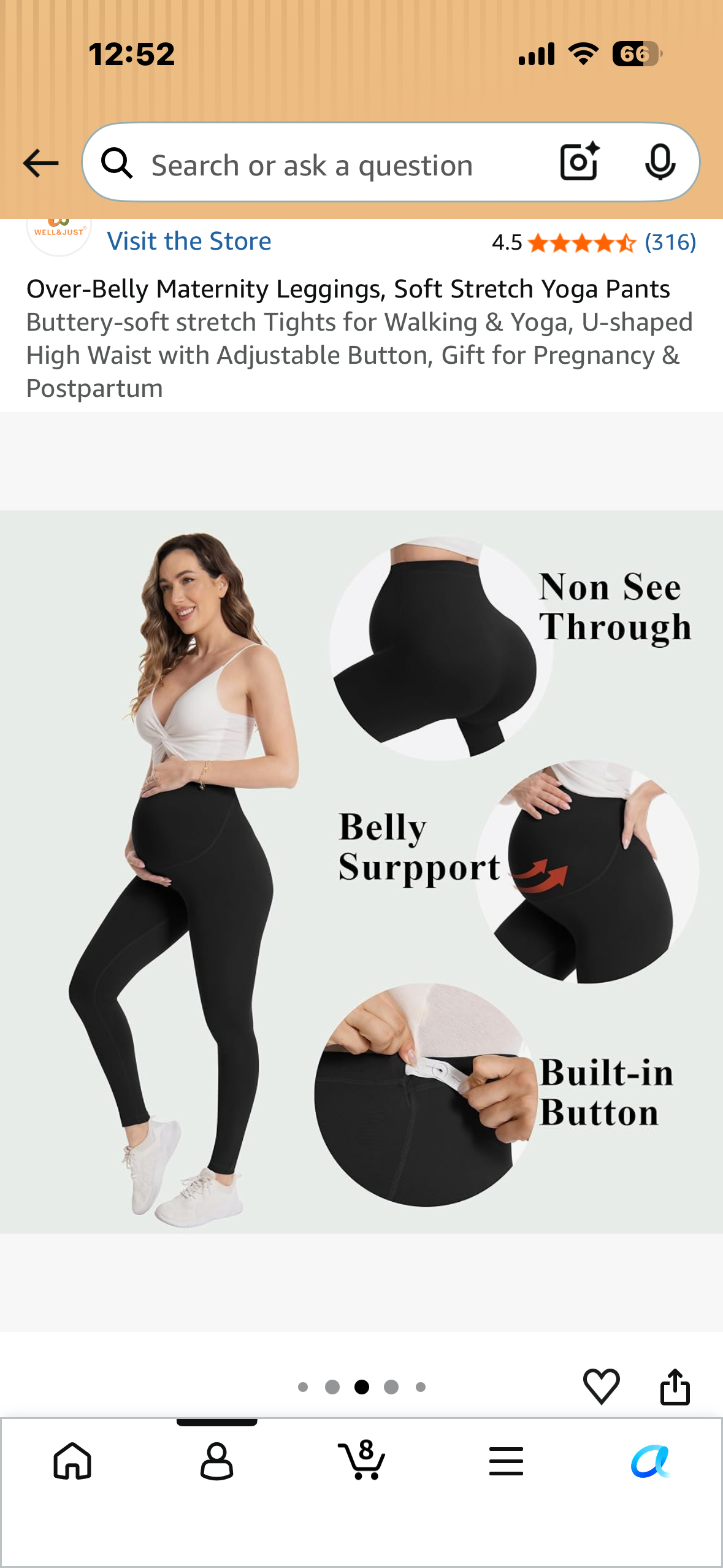 Over‑Belly Maternity Leggings, Soft Stretch Yoga Pants Buttery‑soft stretch Tights for Walking & Yoga, U‑shaped High Waist with Adjustable Button, Gift for Pregnancy & Postpartum, Navy (Size Medium)