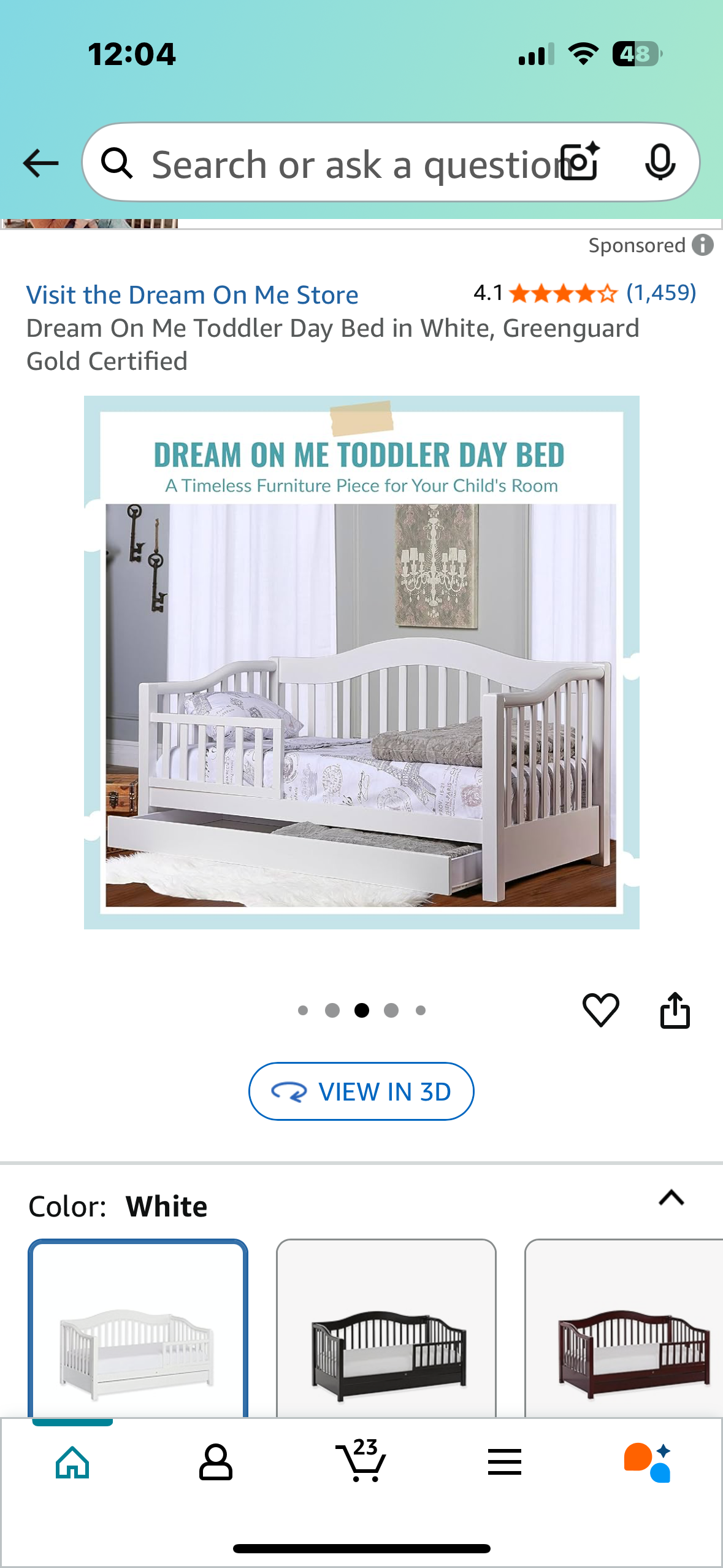 Dream On Me Toddler Day Bed in White, Greenguard Gold Certified (B1030)