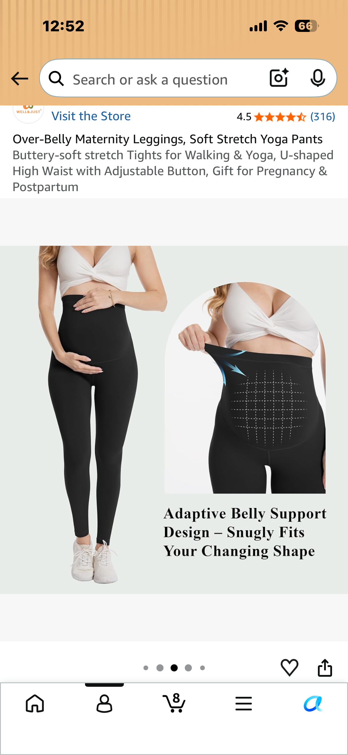 Over‑Belly Maternity Leggings, Soft Stretch Yoga Pants Buttery‑soft stretch Tights for Walking & Yoga, U‑shaped High Waist with Adjustable Button, Gift for Pregnancy & Postpartum, Navy (Size Medium)