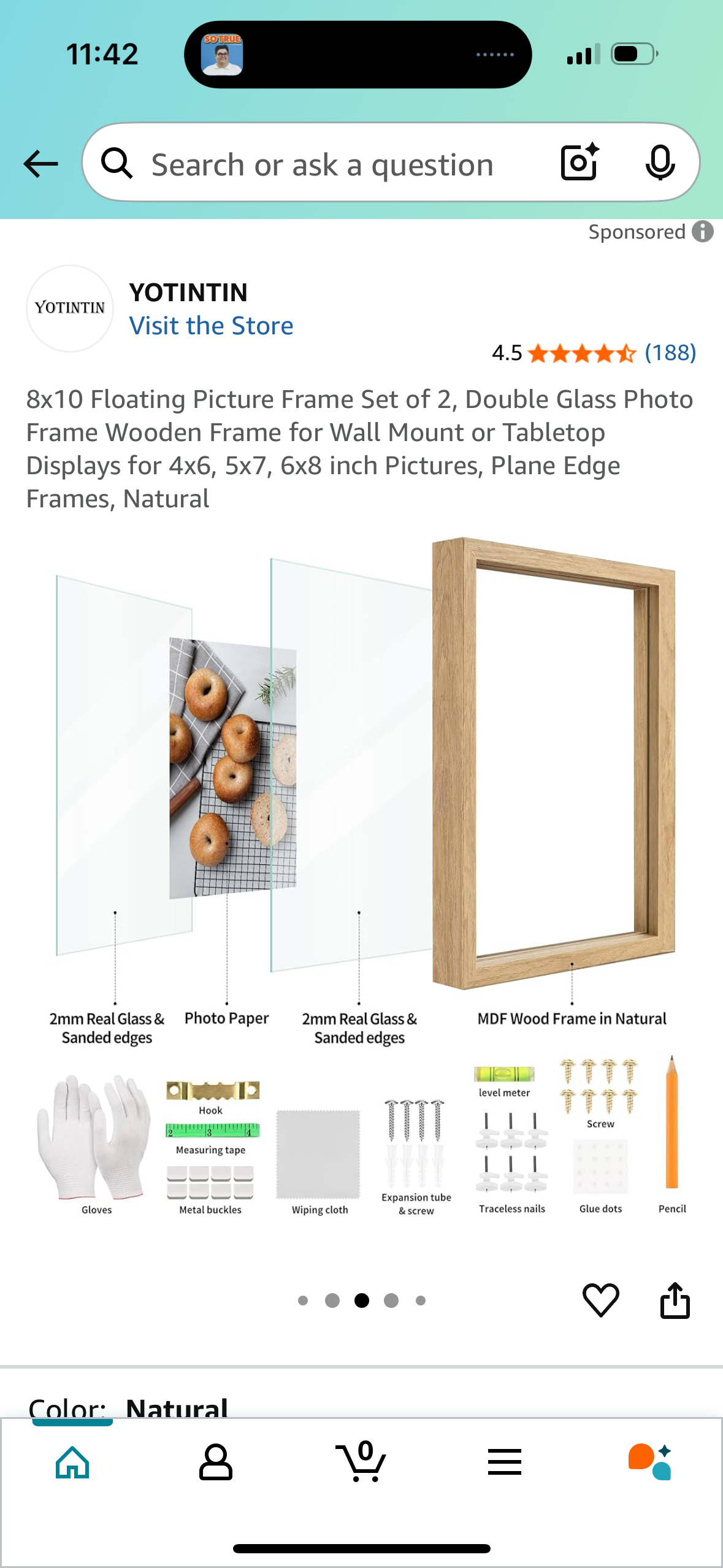 9x11 Floating Picture Frame Set of 2, Double Glass Photo Frame Wooden Frame for Wall Mount or Tabletop Displays