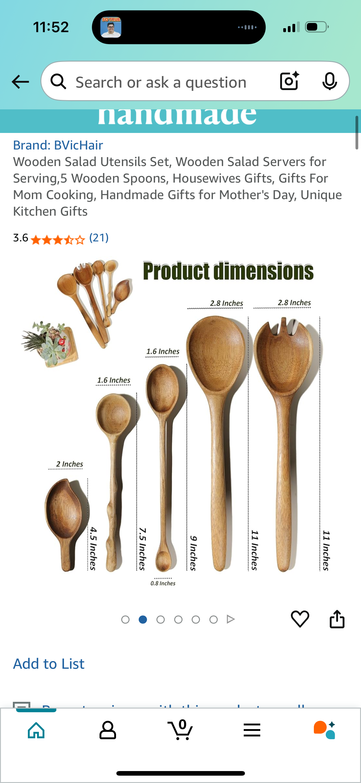 Wooden Salad Utensils Set, Wooden Salad Servers for Serving,5 Wooden Spoons, Housewives Gifts, Gifts For Mom Cooking, Handmade Gifts for Mother's Day, Unique Kitchen Gifts