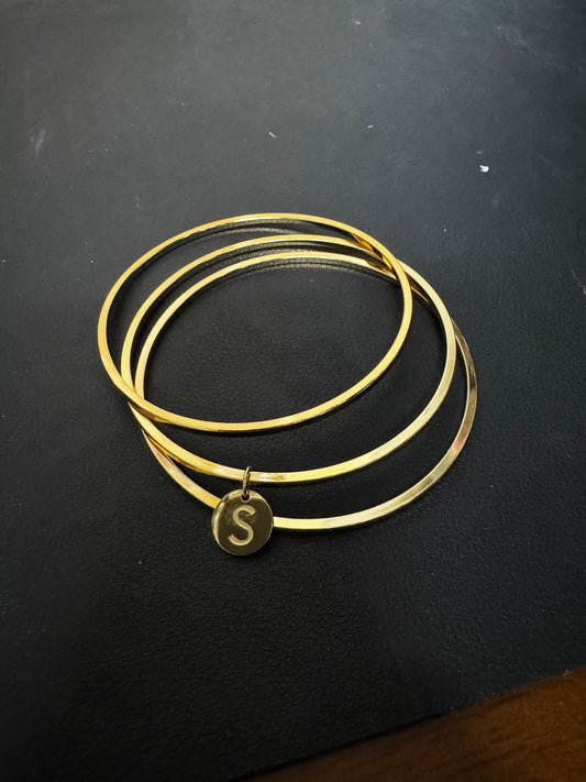 Bracelet Stack - 2 Bangles, 1 Initial ‘S’ Bangle