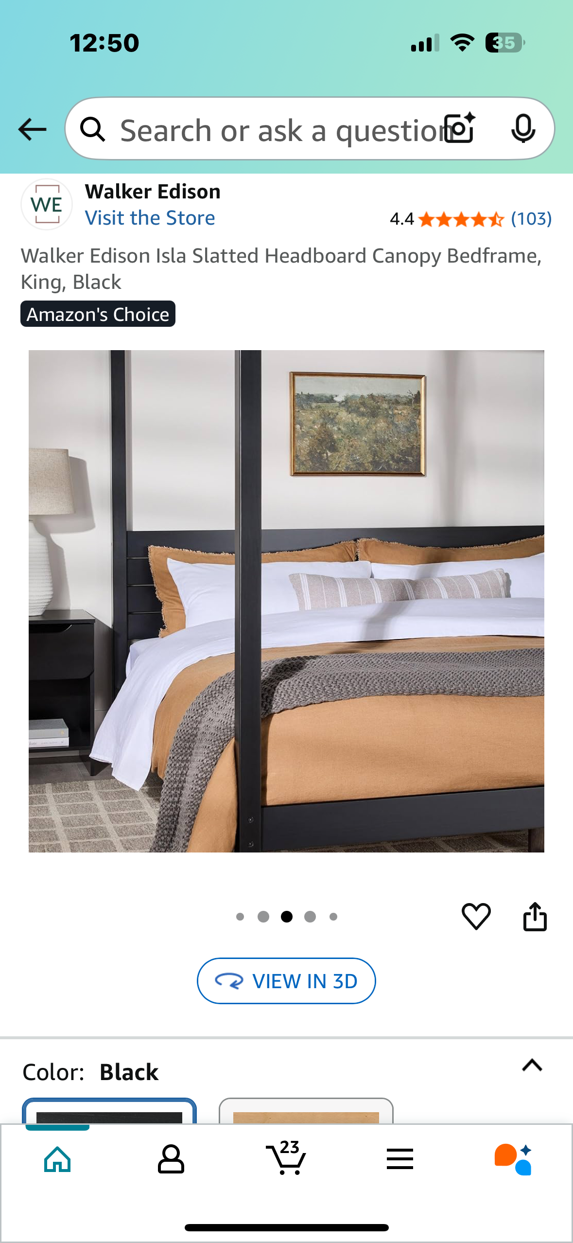 Walker Edison Slatted  Headboard Canopy Bedframe, King, Black (B1032)