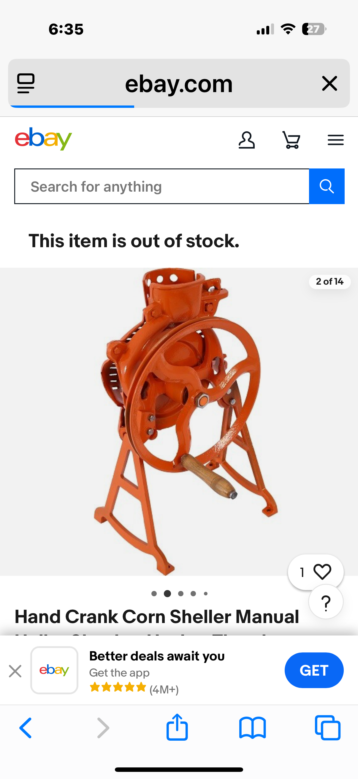 Hand Crank Corn Sheller Huller Shucker Husker Thresher Threshing Stripping