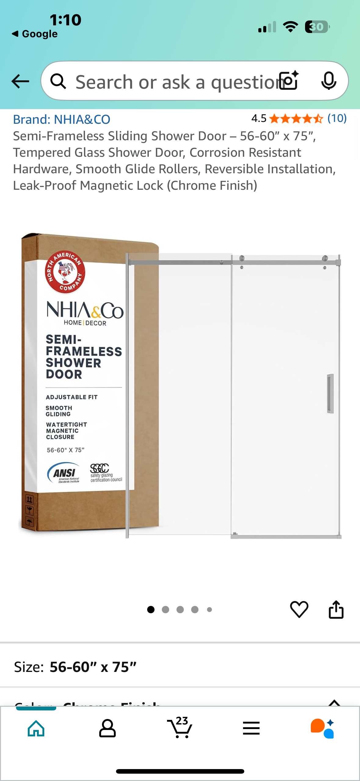 Semi-Frameless Sliding Shower Door – 56-60” x 75”, Tempered Glass Shower Door, Corrosion Resistant Hardware, Smooth Glide Rollers, Reversible Installation, Leak-Proof Magnetic Lock (Chrome Finish) (B1033)