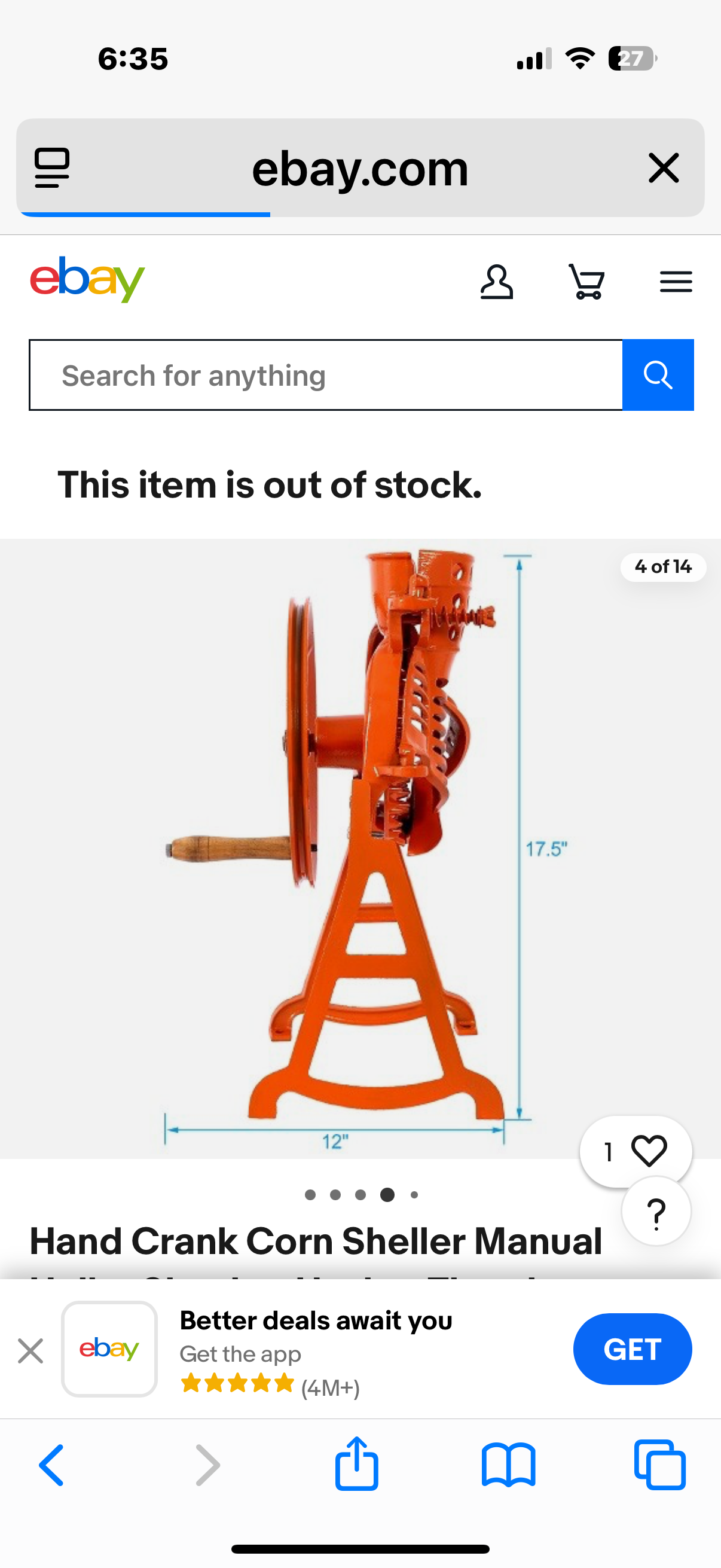 Hand Crank Corn Sheller Huller Shucker Husker Thresher Threshing Stripping