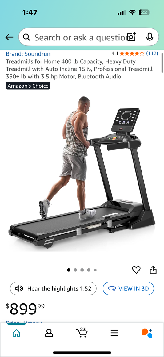 Soundrun Treadmill, Heavy Duty Treadmill with Auto Incline 15%, Professional Treadmill 350+ lb with 3.5 hp Motor, Bluetooth Audio (W489)