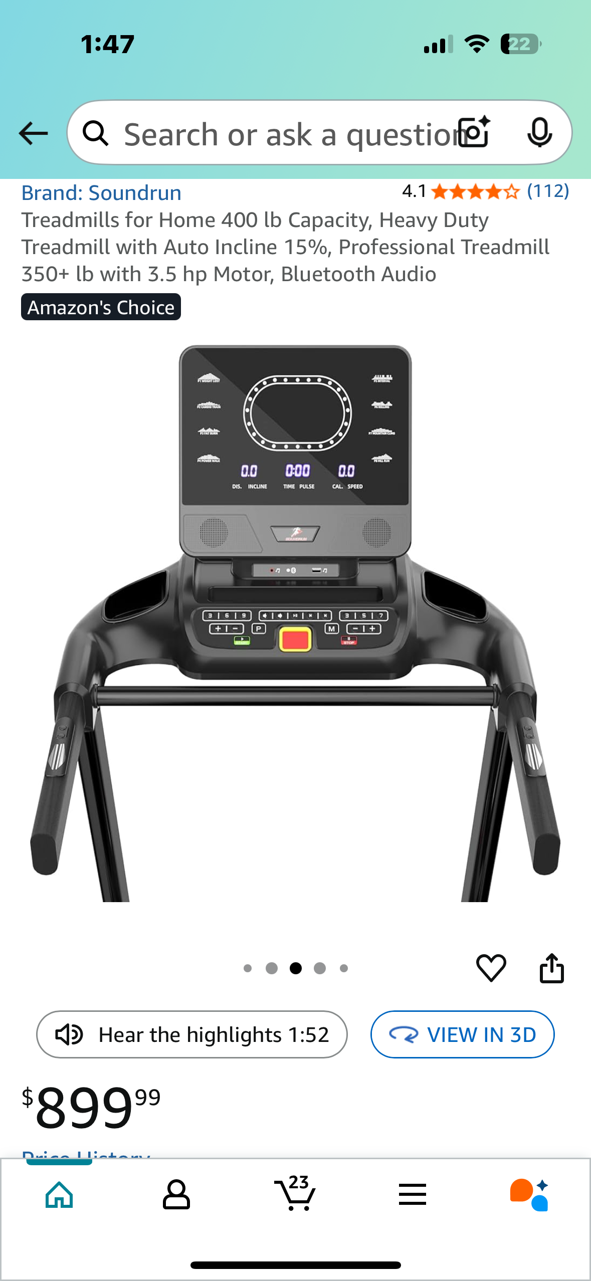 Soundrun Treadmill, Heavy Duty Treadmill with Auto Incline 15%, Professional Treadmill 350+ lb with 3.5 hp Motor, Bluetooth Audio (W489)