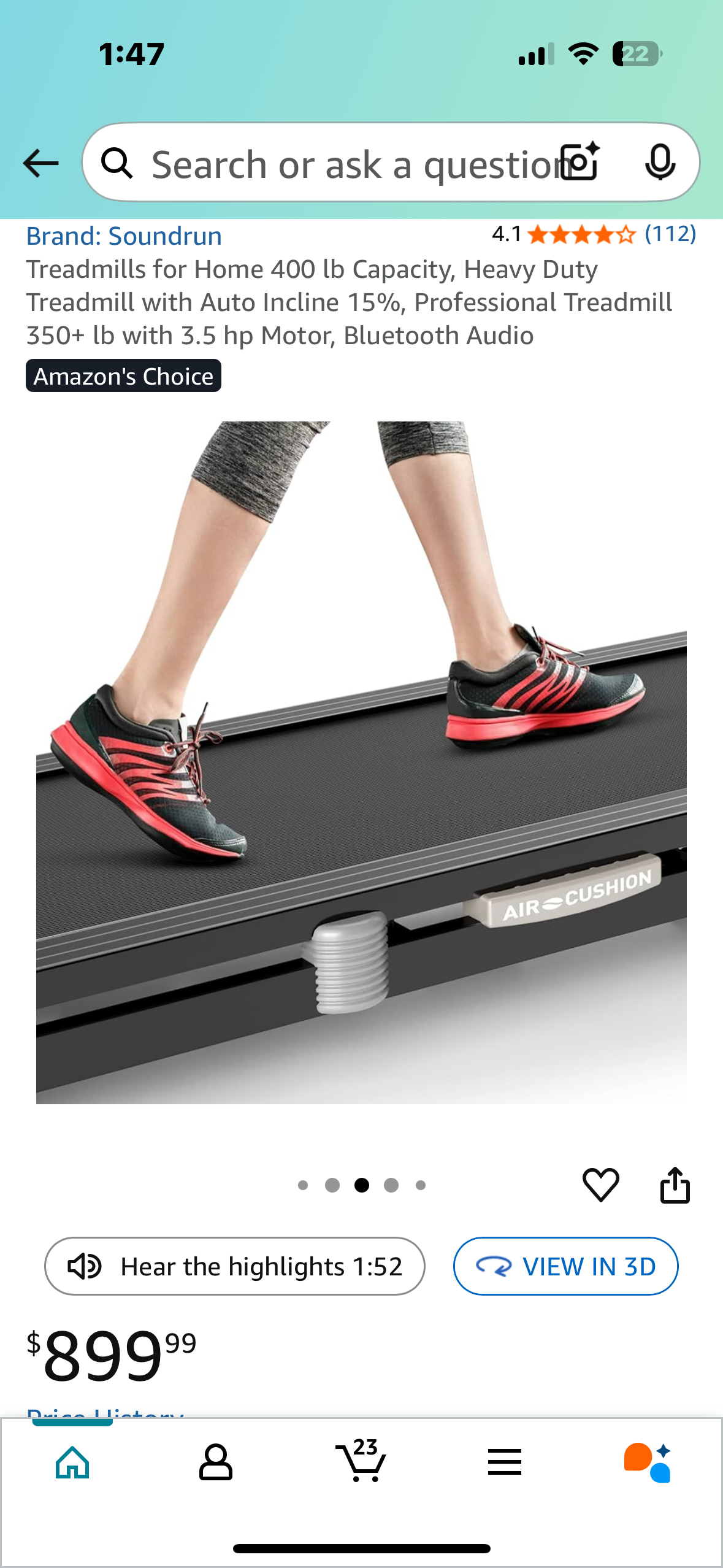 Soundrun Treadmill, Heavy Duty Treadmill with Auto Incline 15%, Professional Treadmill 350+ lb with 3.5 hp Motor, Bluetooth Audio (W489)