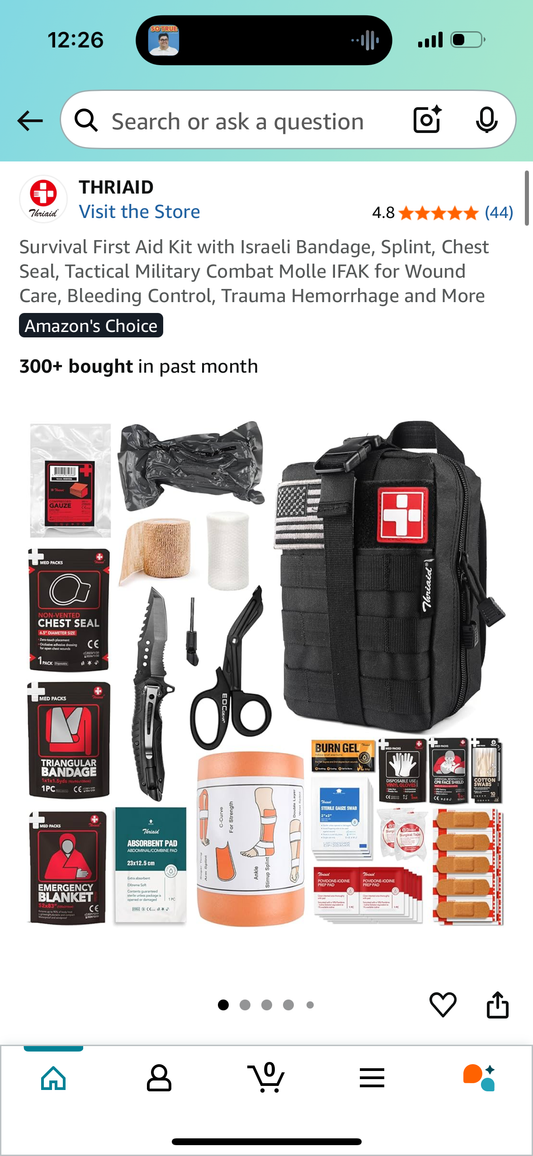 Survival First Aid Kit with Bandage, Splint, Chest Seal, Tactical Military Combat Molle IFAK for Wound Care, Bleeding Control, Trauma Hemorrhage and More