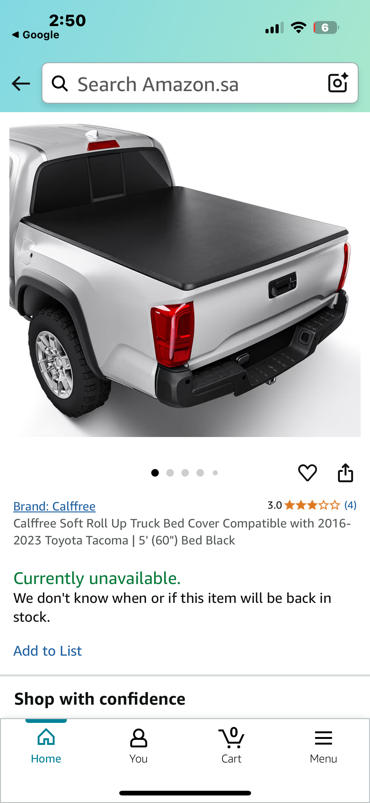 New - Calffree Soft Roll Up Truck Bed Cover Compatible with 2016-2023 Toyota Tacoma | 5' (60") Bed Black (G745)