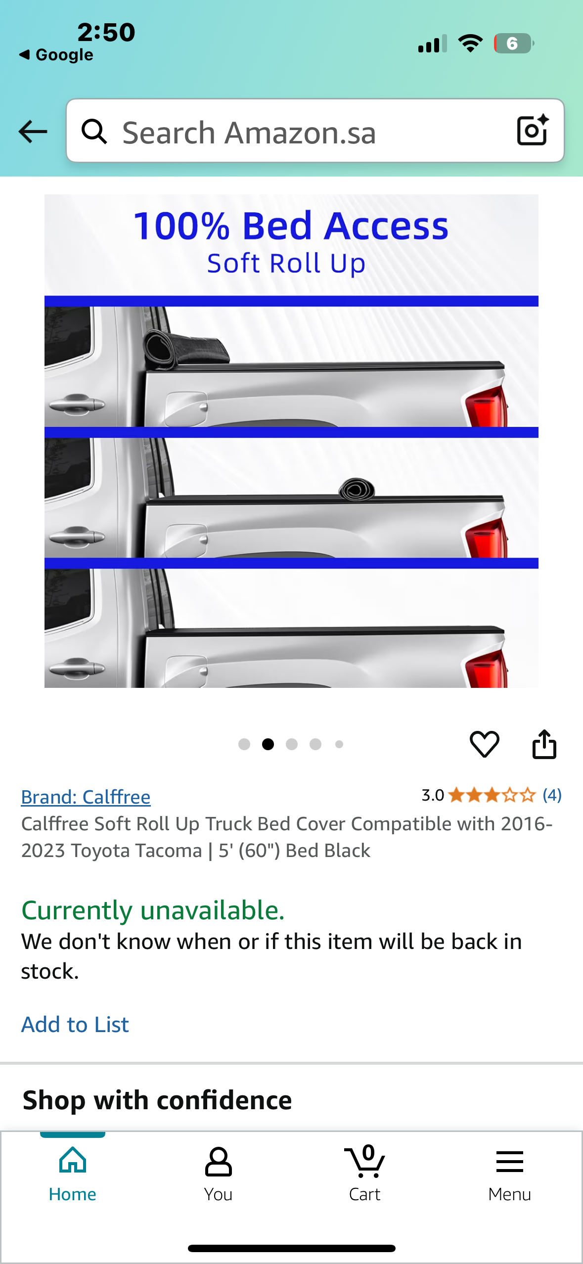 New - Calffree Soft Roll Up Truck Bed Cover Compatible with 2016-2023 Toyota Tacoma | 5' (60") Bed Black (G745)