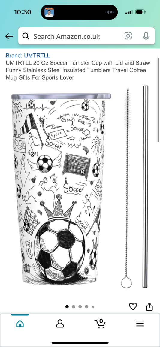 UMTRTLL 20 Oz Soccer Tumbler Cup with Lid and Straw Funny Stainless Steel Insulated Tumblers Travel Coffee Mug Gfits For Sports Lover
