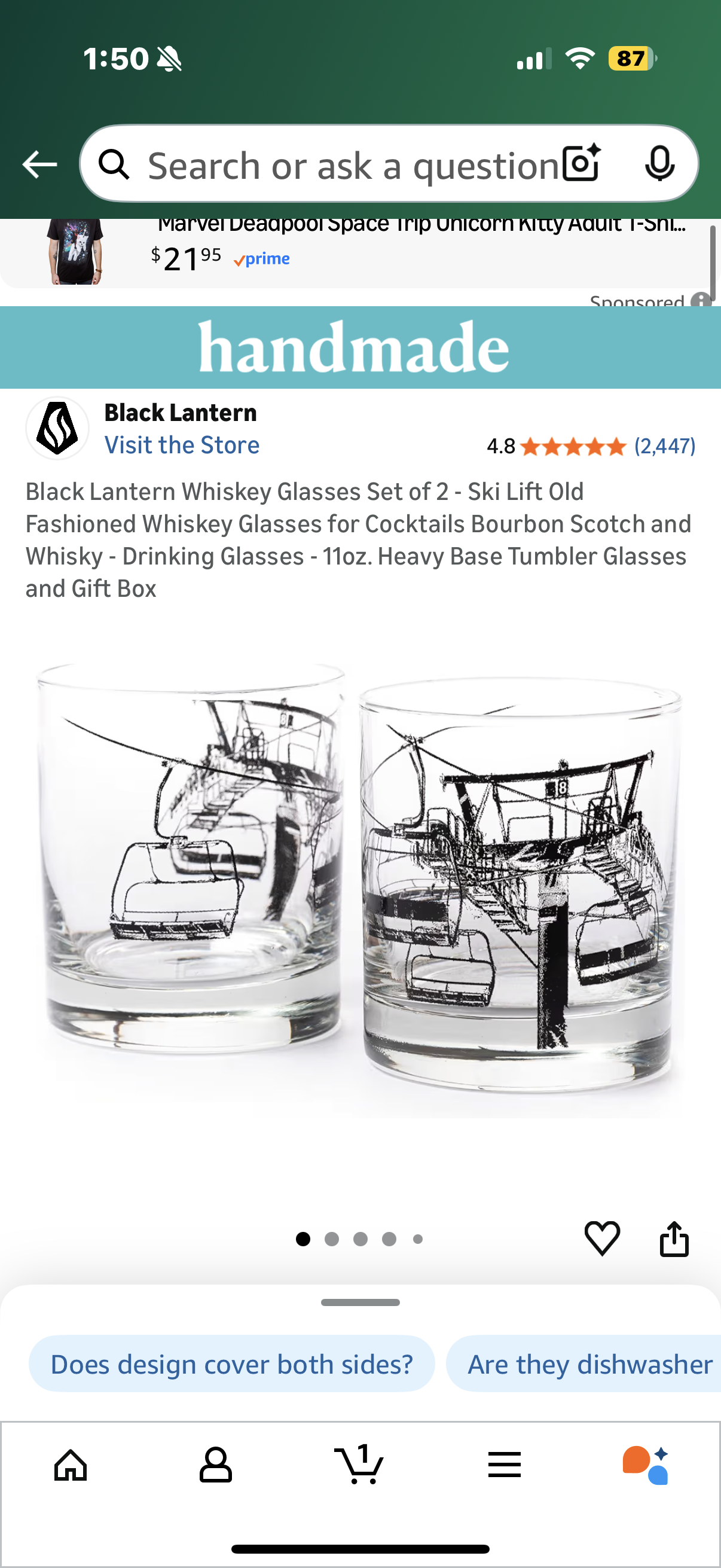 Black Lantern Whiskey Glasses Set of 2 - Ski Lift Old Fashioned Whiskey Glasses for Cocktails Bourbon Scotch and Whisky - Drinking Glasses - 11oz. Heavy Base Tumbler Glasses and Gift Box