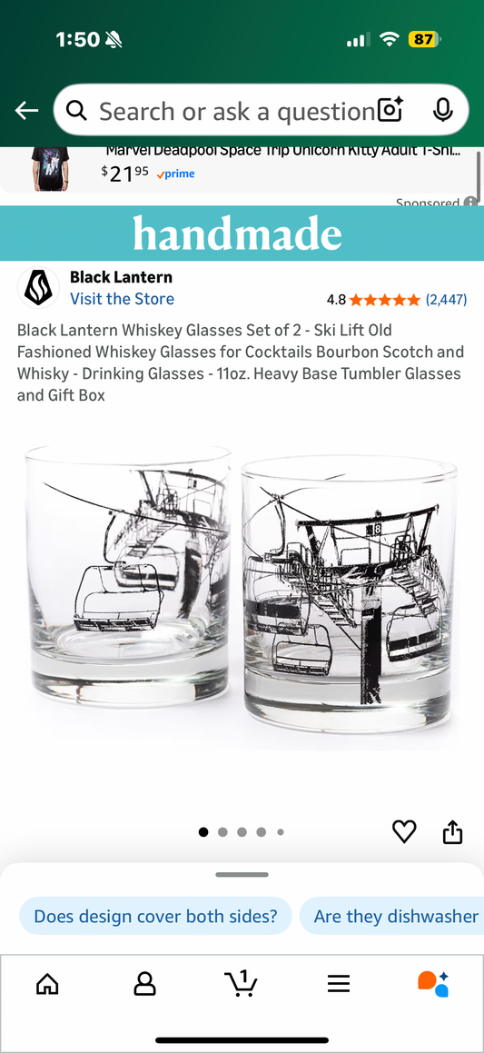 Black Lantern Whiskey Glasses Set of 2 - Ski Lift Old Fashioned Whiskey Glasses for Cocktails Bourbon Scotch and Whisky - Drinking Glasses - 11oz. Heavy Base Tumbler Glasses and Gift Box