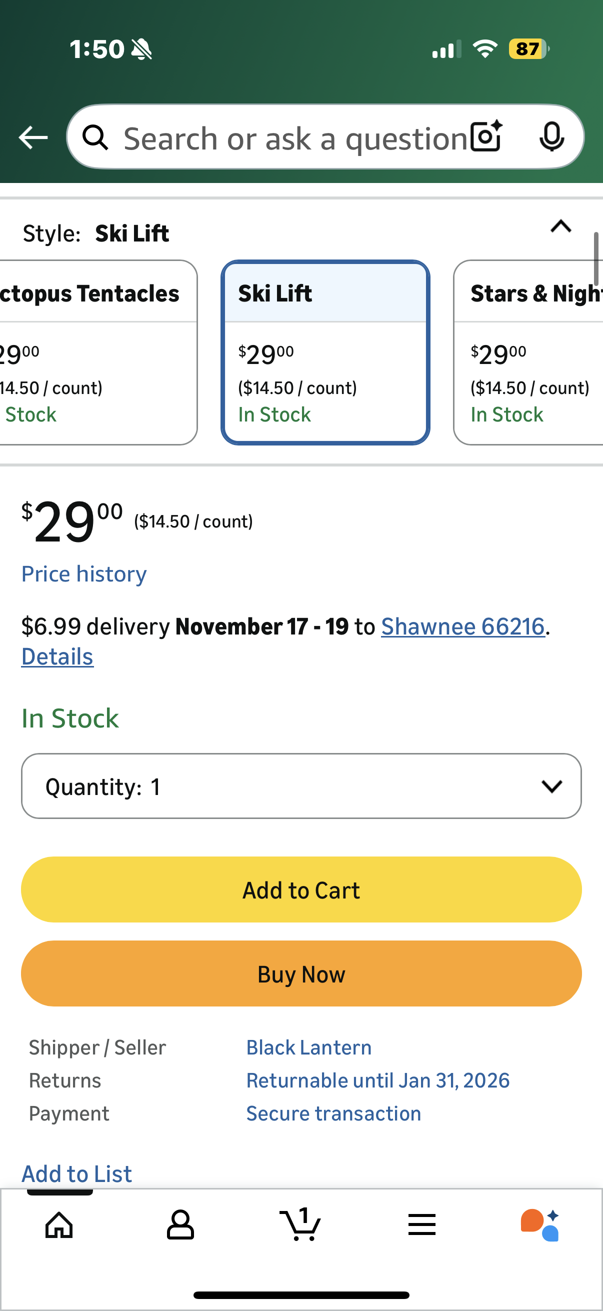 Black Lantern Whiskey Glasses Set of 2 - Ski Lift Old Fashioned Whiskey Glasses for Cocktails Bourbon Scotch and Whisky - Drinking Glasses - 11oz. Heavy Base Tumbler Glasses and Gift Box