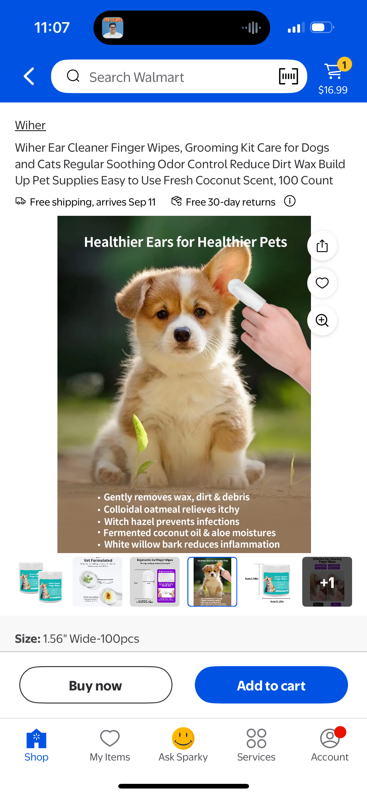 Wiher Ear Cleaner Finger Wipes, Grooming Kit Care for Dogs and Cats Regular Soothing Odor Control Reduce Dirt Wax Build Up Pet Supplies Easy to Use Fresh Coconut Scent, 100 Count