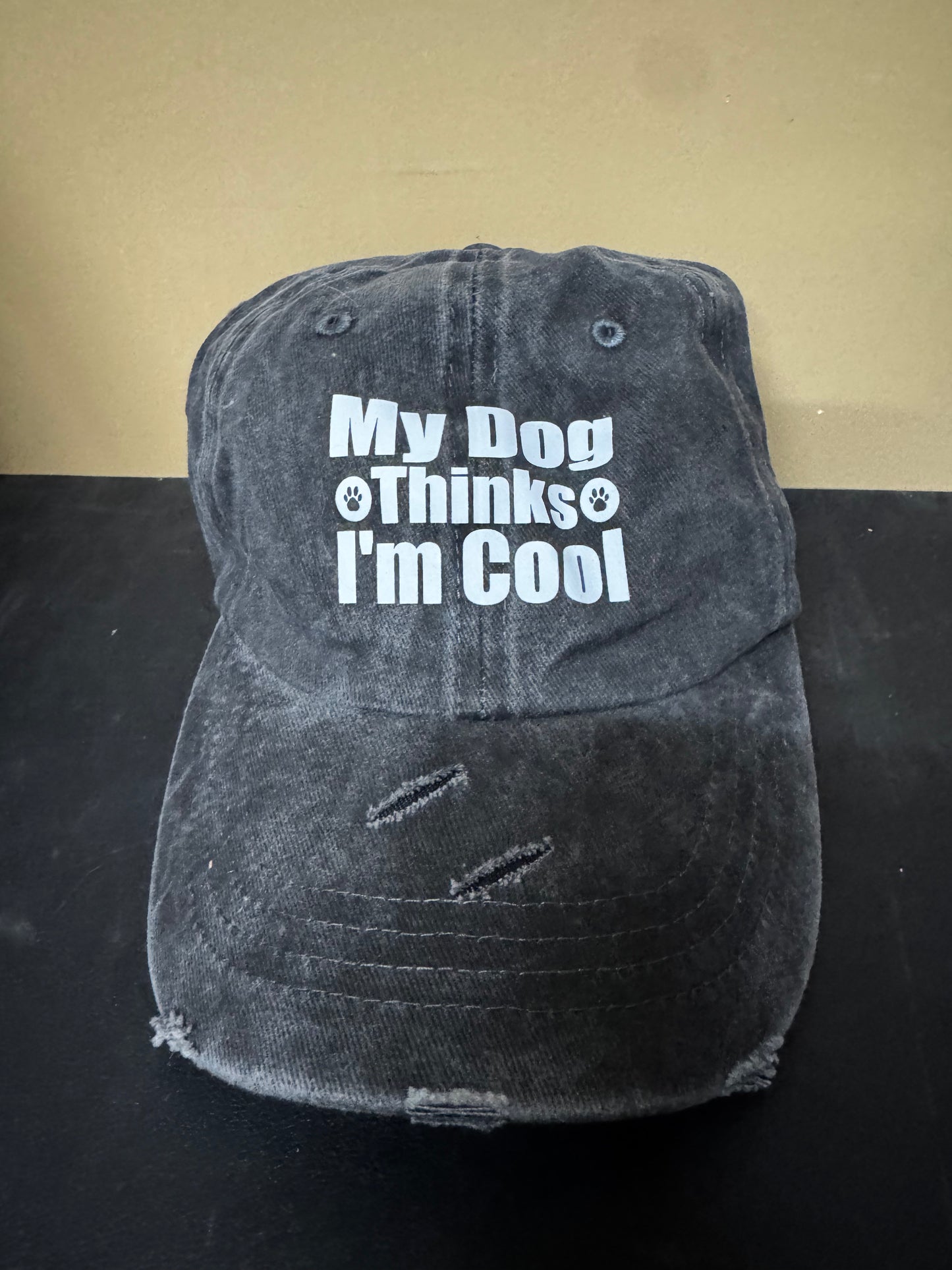 My Dog Thinks I’m Cool Vintage Style Hat, Black