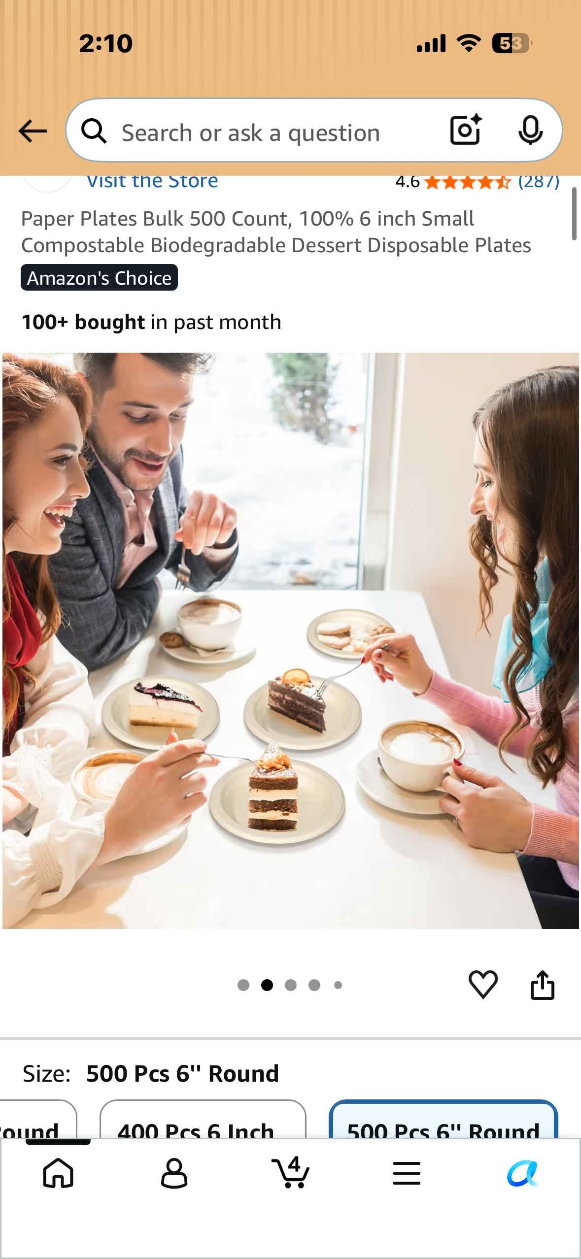 Paper Plates Bulk 500 Count, 100% 6” Small Compostable Biodegradable Dessert Disposable Plates