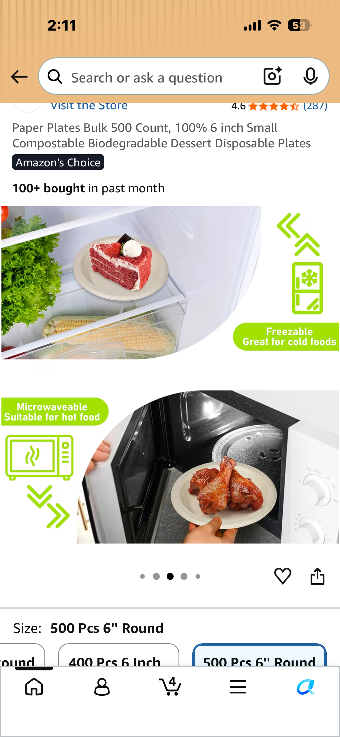 Paper Plates Bulk 500 Count, 100% 6” Small Compostable Biodegradable Dessert Disposable Plates