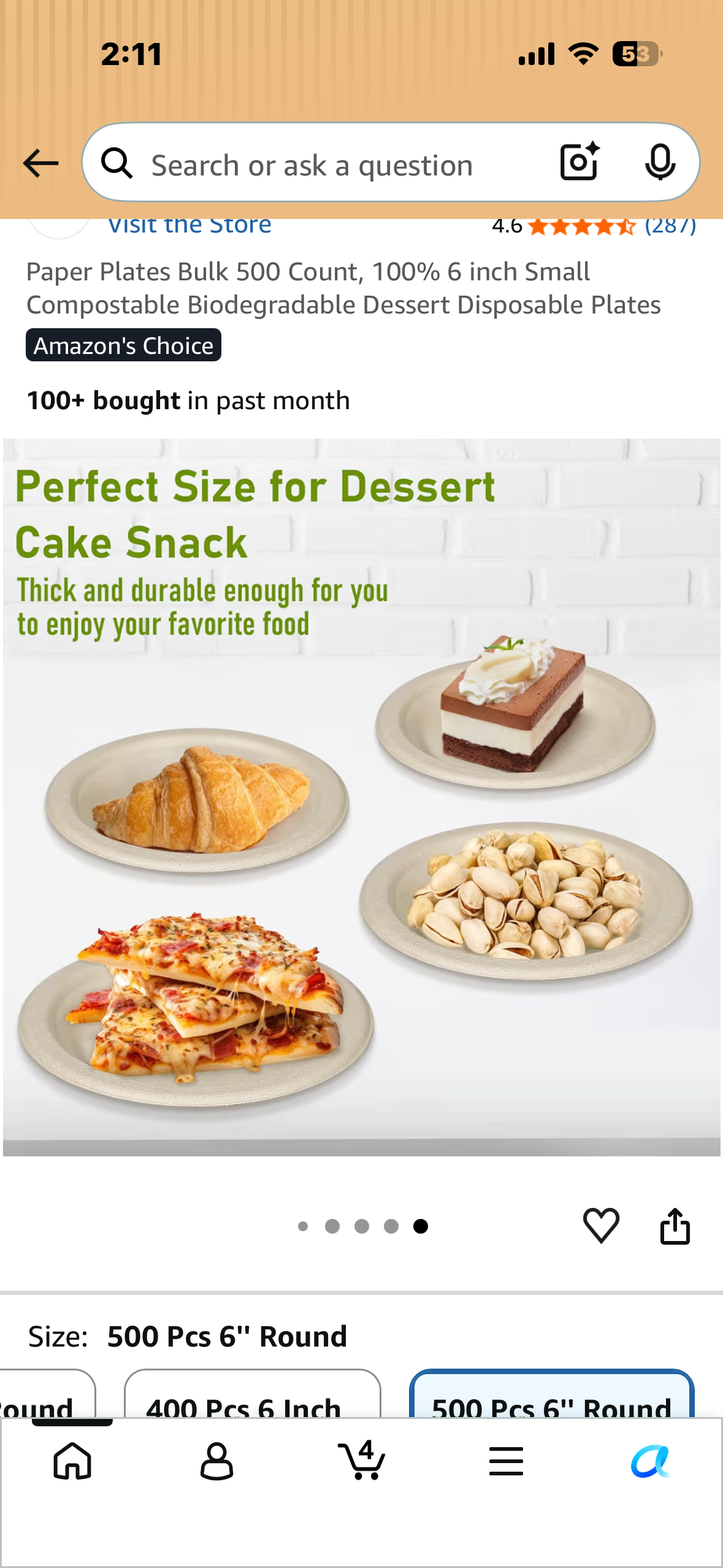 Paper Plates Bulk 500 Count, 100% 6” Small Compostable Biodegradable Dessert Disposable Plates