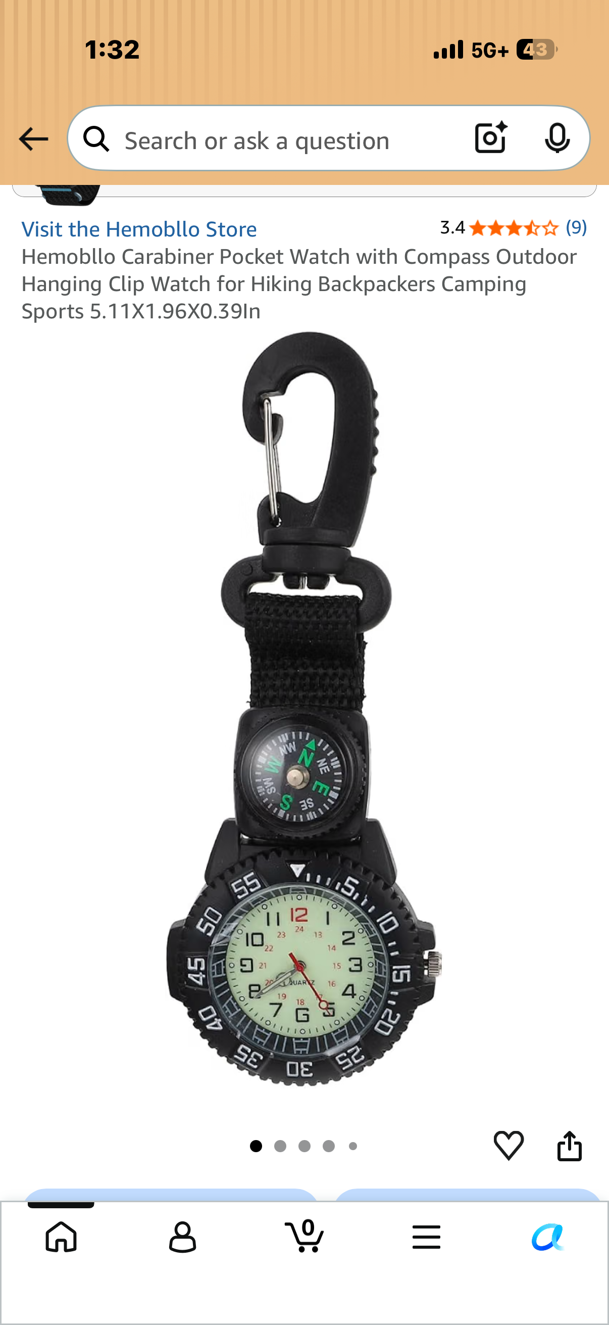 Hemobllo Carabiner Pocket Watch with Compass Outdoor Hanging Clip Watch for Hiking Backpackers Camping Sports 5.11X1.96X0.39In