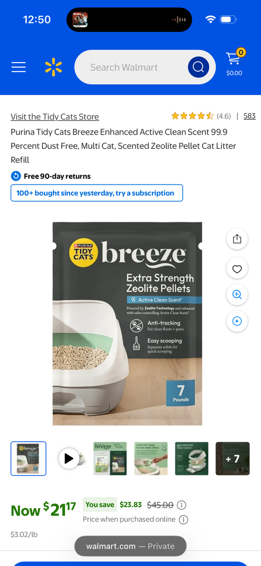 Purina Tidy Cats Breeze Enhanced Active Clean Scent 99.9 Percent Dust Free, Multi Cat, Scented Zeolite Pellet Cat Litter Refill