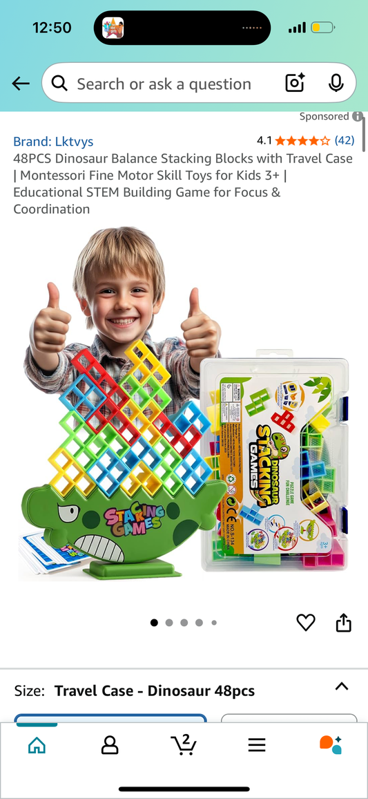 48PCS Dinosaur Balance Stacking Blocks with Travel Case | Montessori Fine Motor Skill Toys for Kids 3+ | Educational STEM Building Game for Focus & Coordination