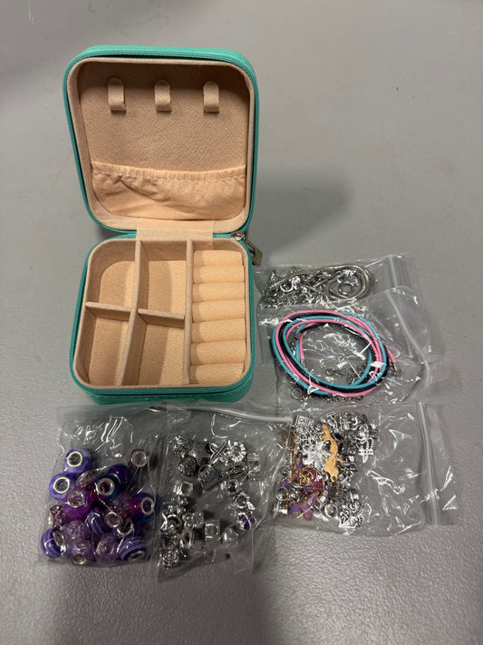 DIY Bracelet Making Kit for Girls with Jewelry Holder, Charm Purple, Beads, Mermaid, Unicorns