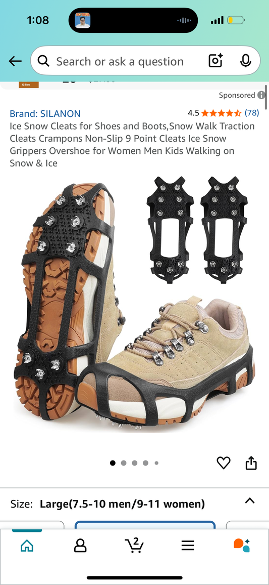 Ice Snow Cleats for Shoes and Boots,Snow Walk Traction Cleats Crampons Non-Slip 9 Point Cleats Ice Snow Grippers Overshoe for Women Men Kids Walking on Snow & Ice