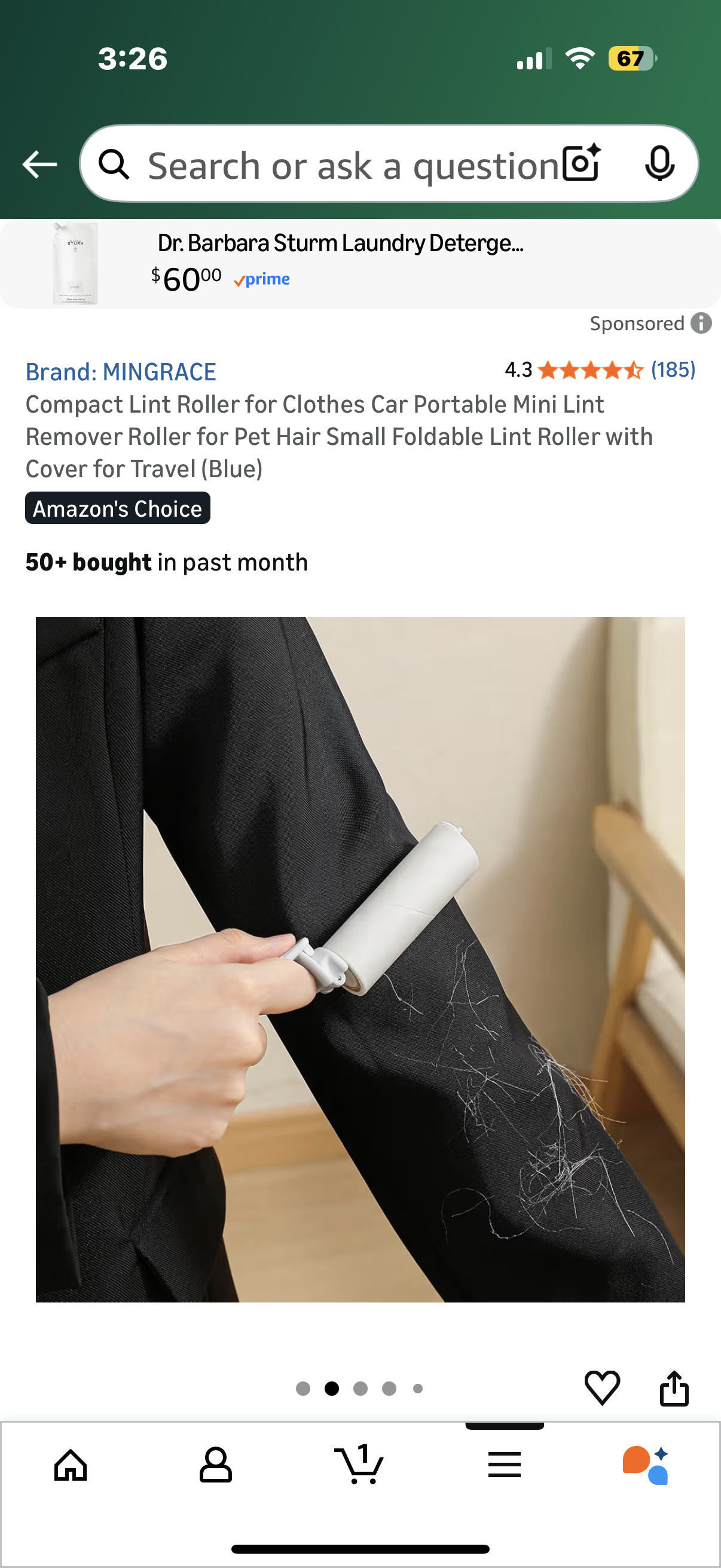 Compact Lint Roller for Clothes Car Portable Mini Lint Remover Roller for Pet Hair Small Foldable Lint Roller with Cover for Travel (Blue