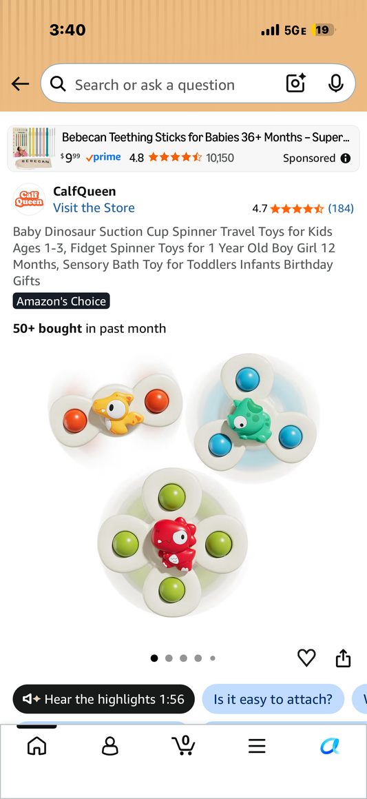 Baby Dinosaur Suction Cup Spinner Travel Toys for Kids Ages 1-3, Fidget Spinner Toys for 1 Year Old Boy Girl 12 Months, Sensory Bath Toy for Toddlers Infants Birthday Gifts