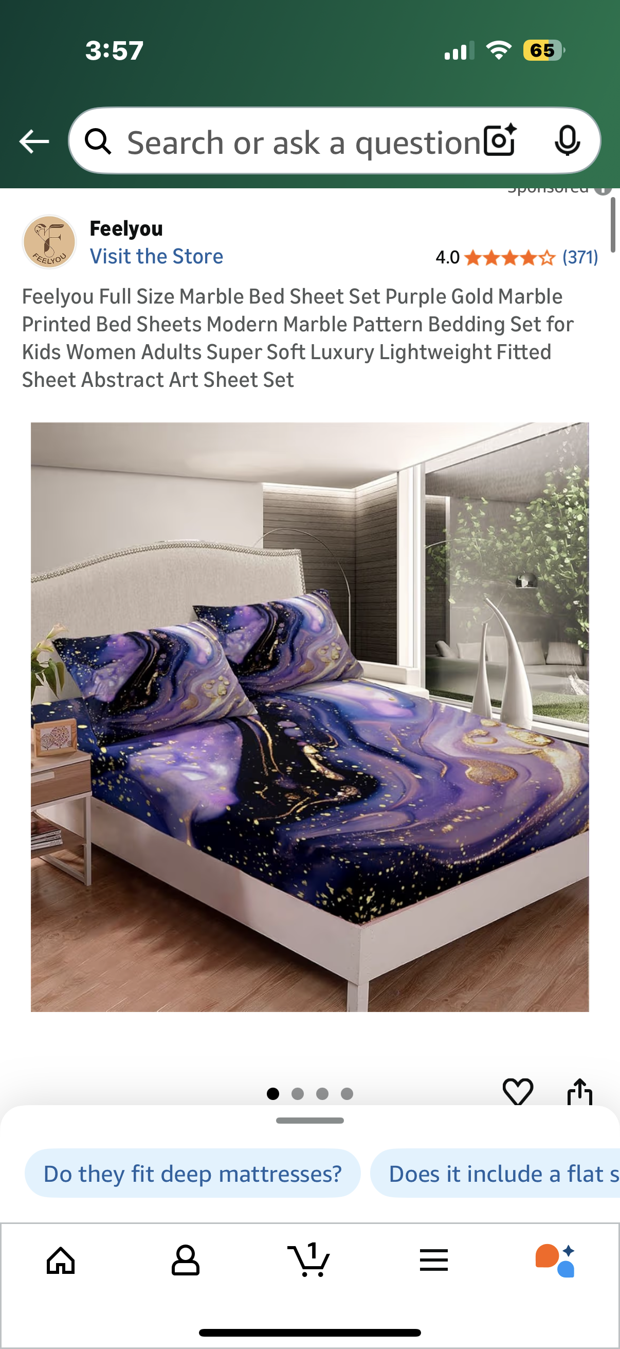 Feelyou Full Size Marble Bed Sheet Set Purple Gold Marble Printed Bed Sheets Modern Marble Pattern Bedding Set for Kids Women Adults Super Soft Luxury Lightweight Fitted Sheet Abstract Art Sheet Set