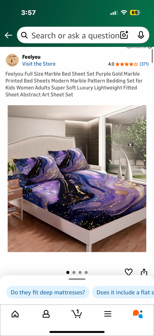 Feelyou Full Size Marble Bed Sheet Set Purple Gold Marble Printed Bed Sheets Modern Marble Pattern Bedding Set for Kids Women Adults Super Soft Luxury Lightweight Fitted Sheet Abstract Art Sheet Set