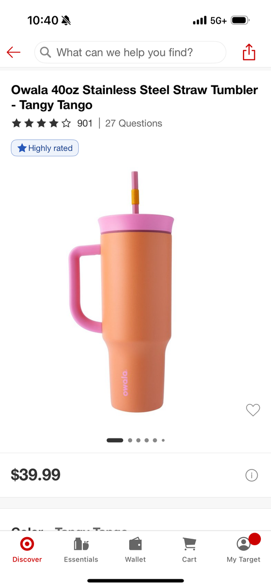 Owala 40oz Stainless Steel Straw Tumbler - Tangy Tango (Straw NOT Included)