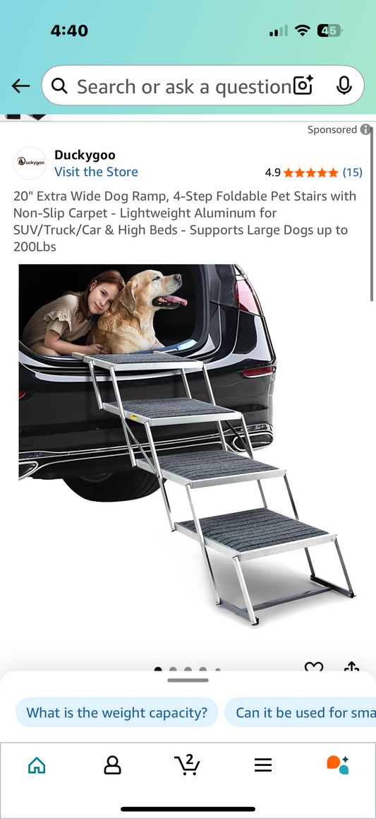 20" Extra Wide Dog Ramp, 4-Step Foldable Pet Stairs with Non-Slip oCarpet - Lightweight Aluminum for SUV/Truck/Car & High Beds - Supports Large Dogs up to 200Lbs