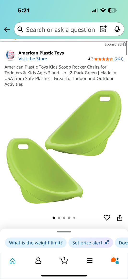 American Plastic Toys Kids Scoop Rocker Chairs for Toddlers & Kids Ages 3 and Up | 2-Pack Green | Made in USA from Safe Plastics | Great for Indoor and Outdoor Activities
