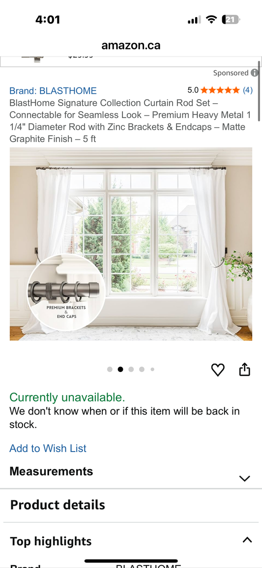 BlastHome Signature Collection Curtain Rod Set – Connectable for Seamless Look – Premium Heavy Metal 1 1/4" Diameter Rod with Zinc Brackets & Endcaps – Matte Graphite Finish – 5 ft (L1089)