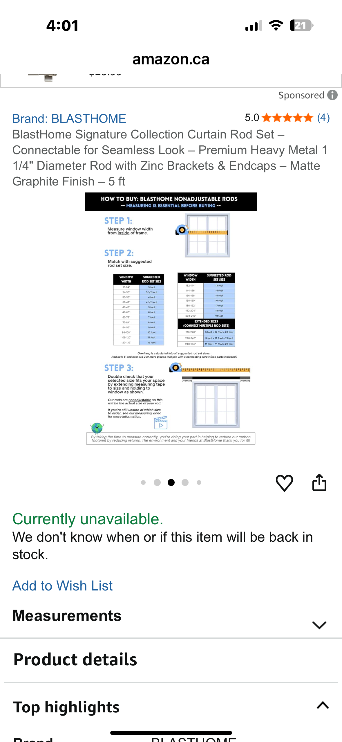 BlastHome Signature Collection Curtain Rod Set – Connectable for Seamless Look – Premium Heavy Metal 1 1/4" Diameter Rod with Zinc Brackets & Endcaps – Matte Graphite Finish – 5 ft (L1089)