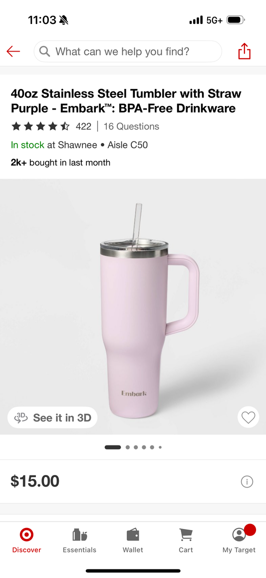 40oz Stainless Steel Tumbler with Straw Purple - Embark™: BPA-Free Drinkware